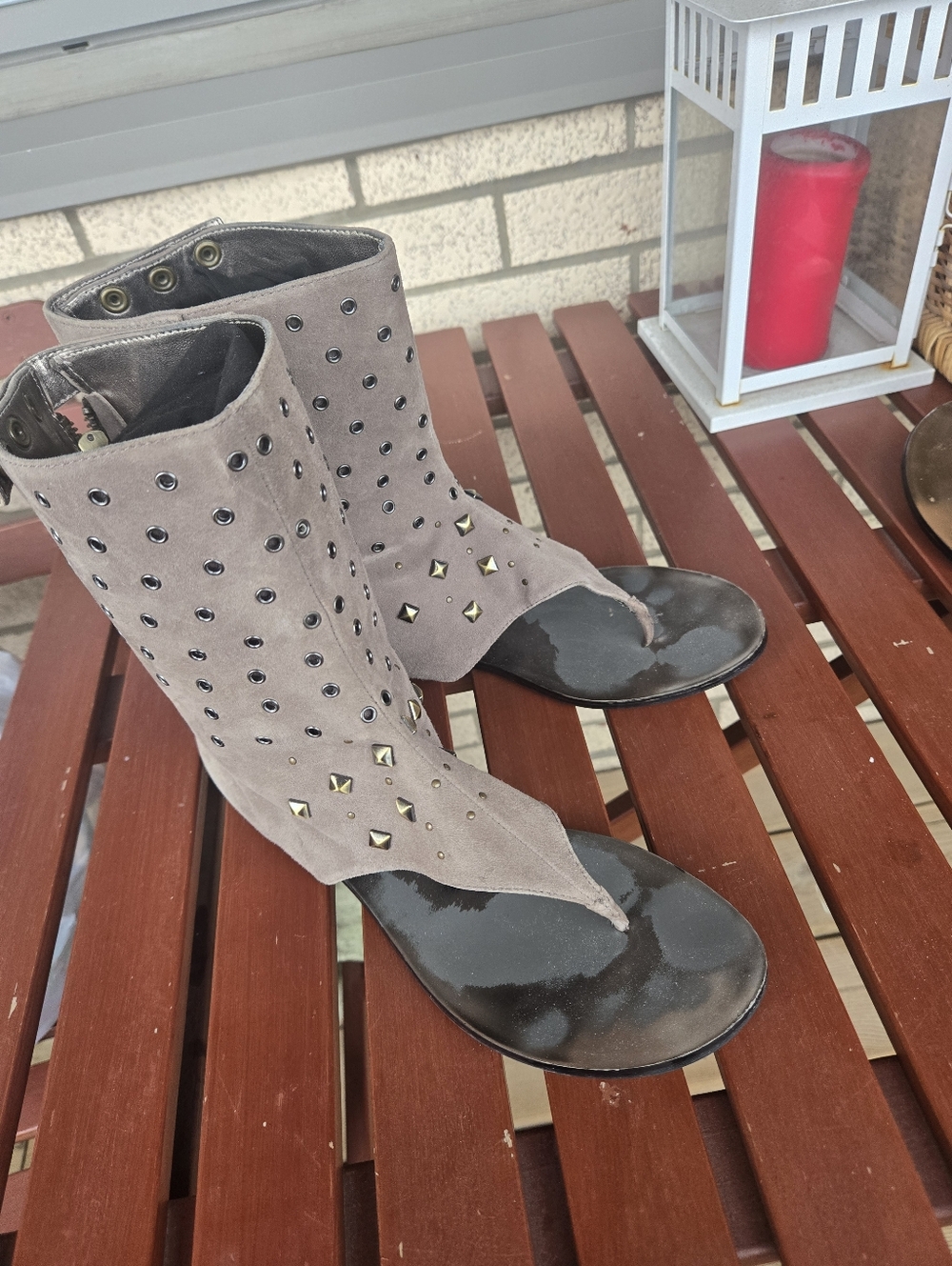 Studded Grey Suede Gladiator Sandals - Women's EU 41 US Size 10